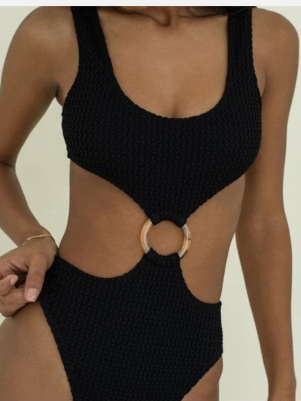 Montce Ky Crochet Black Textured Cut Out One Piece Swimsuit Women Size Medium